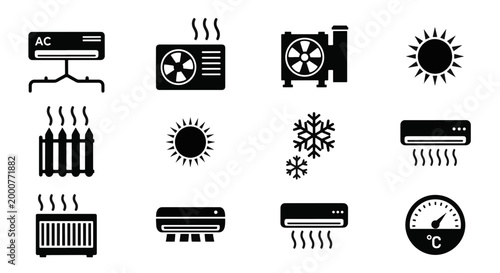 Air Conditioner Heater Fan Sun Snowflake Thermometer Icons for Extreme Heat Icon