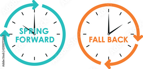 Daylight Saving Time Clock Icons for Spring Forward and Fall Back Time Changes in Digital Design
