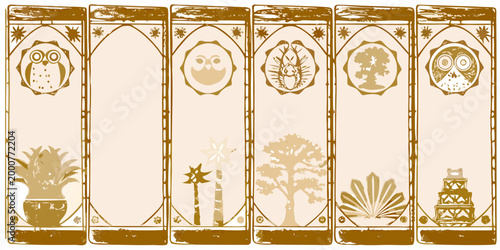 eight ornate gold frames with nature motifs on beige background high quality professional detailed modern