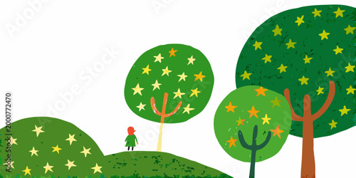 illustration of a person standing among starry trees on a hill high quality professional detailed