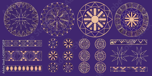 art deco geometric patterns with luxurious gold accents on purple background high quality professional detailed