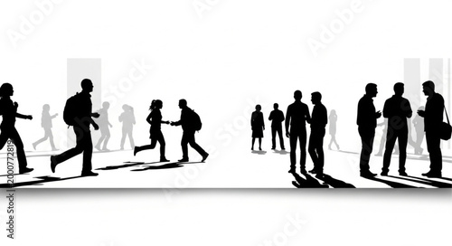 Silhouettes of people walking together.
