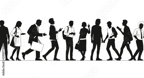 Silhouettes of people walking together.