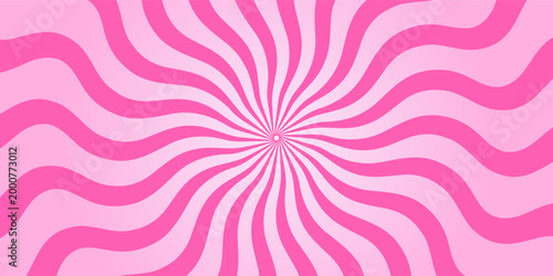 Wavy pink radial stripes background. Strawberry lollipop, candy, yogurt or ice cream print. Rosy sunburst, explosion or surprise manga style effect. Groovy y2k pattern.