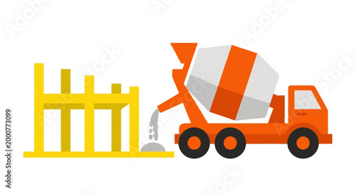 Concrete Mixer Truck Pouring Cement on Construction Site