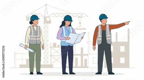 Construction team of engineers and architects planning a project at building site