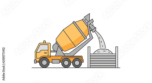 Concrete Mixer Truck Pouring Cement into Formwork - Construction Machine