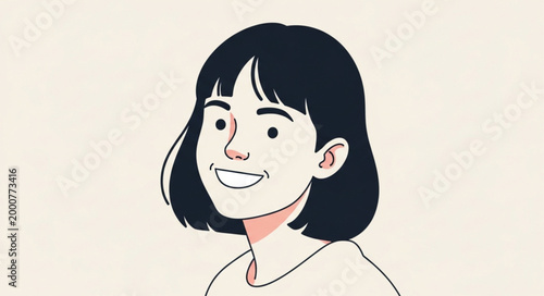 Simple Line Drawing of a Smiling Young Woman.