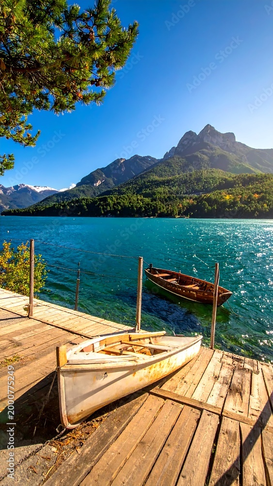 Obraz premium Alpine Lake Boats.