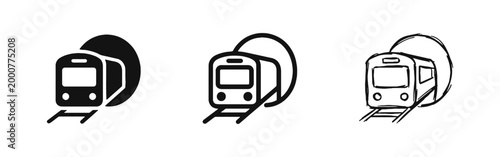 Subway Train Exiting Tunnel Transportation Icon Set