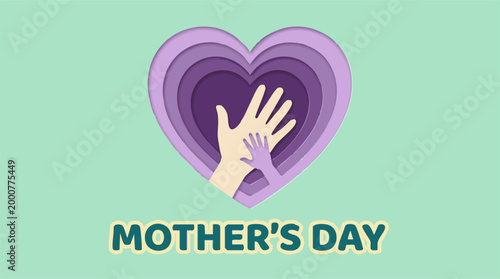 Mother's Day Paper Cut Art with Adult and Child Hands in Heart
