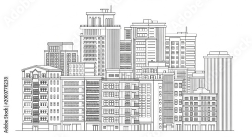 Sketch of a Dense Cityscape with Tall Buildings.