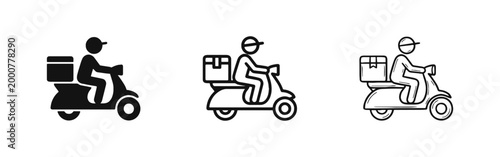 Delivery Scooter Courier Icon Set in Solid, Outline, and Hand-Drawn Styles