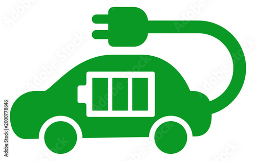 電気自動車とバッテリーのアイコン EV充電とエネルギーのシンプルデザイン素材 Electric Vehicle Battery Icon EV Charging Plug Energy Car Symbol Design
