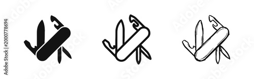 Multi-tool Swiss Army Knife Icon Set in Solid, Outline, and Hand-Drawn Styles