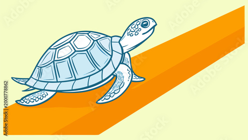 A blue sea turtle moving along a designated track. Metaphor for "slow and steady wins the race," persistence, longevity, and deliberate progress.