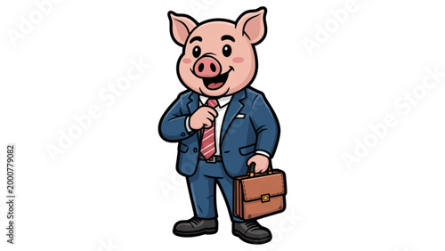 Cartoon pig character dressed in business suit holding briefcase Vector