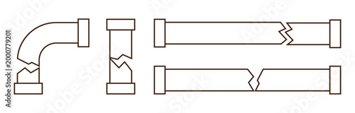 Water Leak and Broken Pipe Icons – Burst Pipeline, Dripping Tap, Plumbing Repair Illustration Set