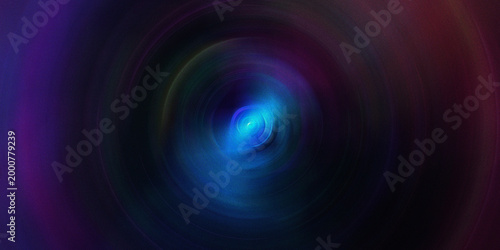 Cosmic circular vortex background with glowing blue center and dark purple outer rings creating space portal visual effect.