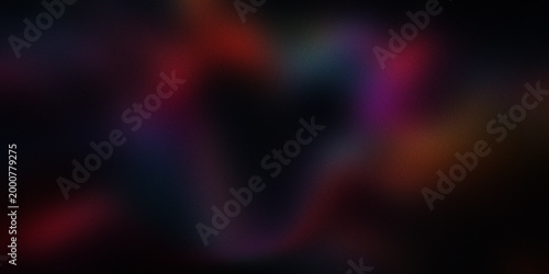 Dark abstract background with blurred colorful light streaks and grainy texture, moody atmosphere, digital art.