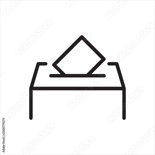 Ballot box with voting paper, linear icon. Symbol of voting, decision or election. Editable stroke.