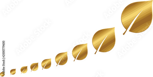 Golden Leaf Progression Sequence with Graduating Sizes in Metallic Gold for Luxury, Growth Concept, and Decorative Themed DesignsGolden Leaf Progression Sequence with Graduating Sizes in 