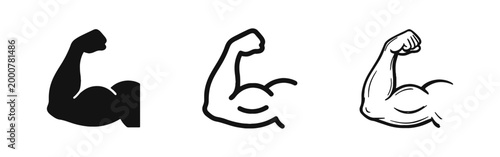 Strong Bicep Muscle Arm Icon Set - Fitness Strength and Bodybuilding Symbols