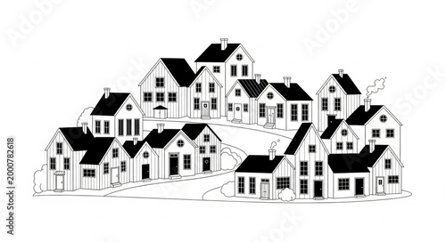 Sketch of a Village with Many Houses.