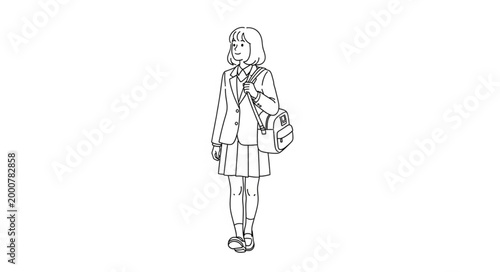 Sketch of a Young Girl Standing Back View.