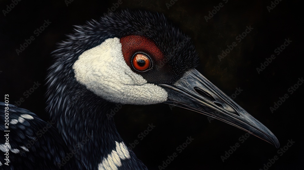 Fototapeta premium Crane Portrait, Detailed Closeup, Wildlife, Artistic Style, Nature
