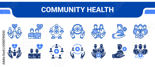Community Health Icon Collection,  featuring Community Care, Health Support, Health Community, Care Circle, Family Care, Healthcare Assist, Medical Team.