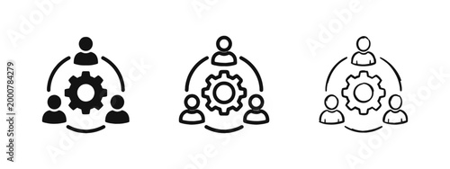 Team Collaboration Icon Set, People and Gear Synergy Symbol