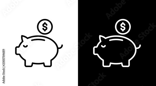Piggy Bank White Icon Set Design