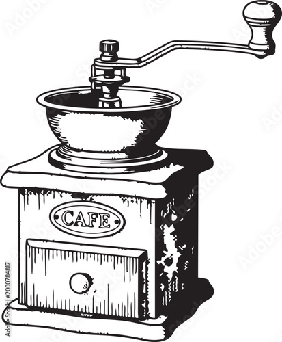 Coffee grinder vintage engraving illustration black and white vector isolated