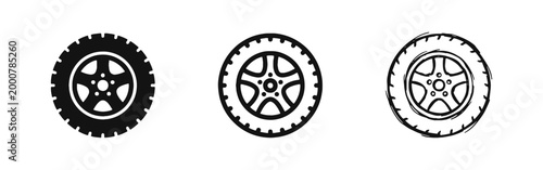 Car Tire and Wheel Icon Set for Automotive Services