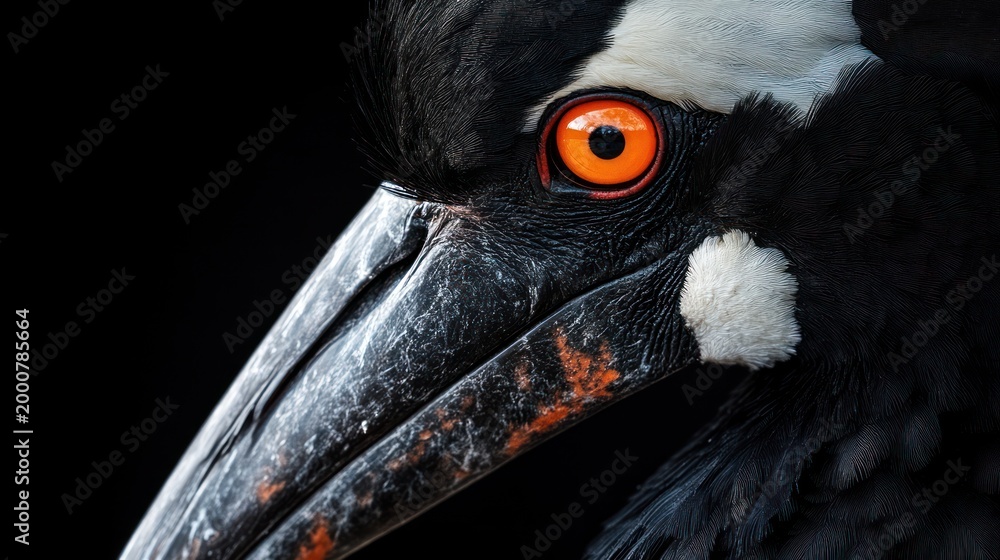 Fototapeta premium Close-up crane head, vibrant eye, black and white plumage