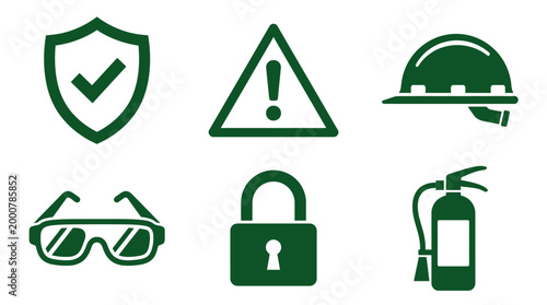 Canvastavla Collection of safety icons representing protective gear and warning symbols for