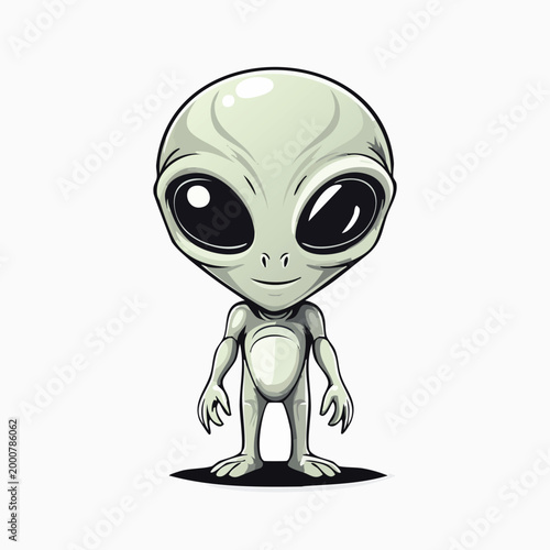Cartoon illustration of a small friendly alien with big eyes science fiction sci fi extraterrestrial illustration friendly character creature curiosity entertaining entertainment