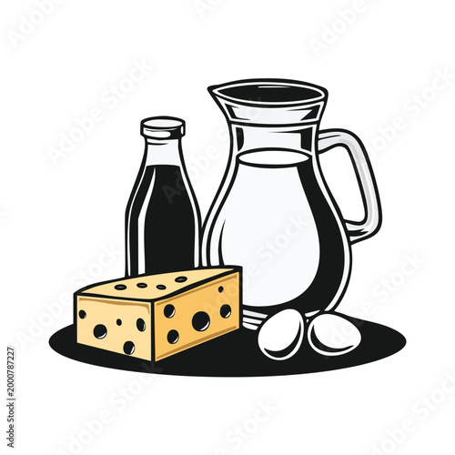 Fresh dairy products food group graphic illustration with nutrition breakfast products ingredient culinary beverage illustration composition dairyfarm freshness wholesome appetite