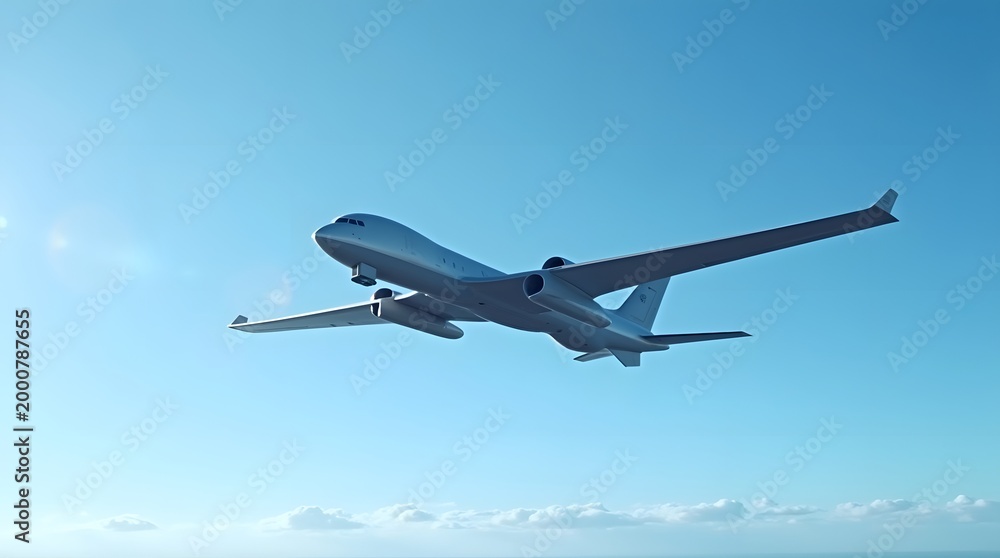 Obraz premium Airplane Flying Through Clear Blue Sky With Wispy Clouds in Expansive Horizon