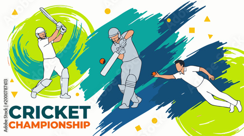 Dynamic cricket players action illustration for championship design