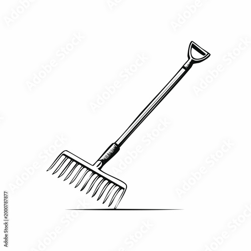 Traditional garden rake tool for soil tilling and clearing with gardening agriculture equipment landscape cultivation metallic illustration industry maintenance isolated workplace