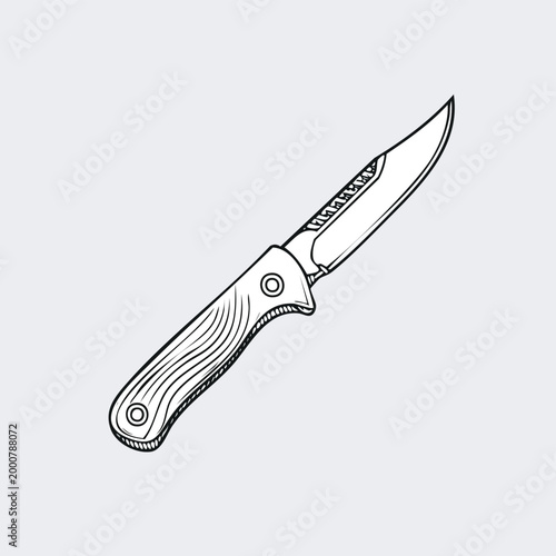 Detailed sketch illustration of a closed folding pocket knife with a curved blade and ergonomic handle design depicting a versatile tool for outdoor activities vector everyday carry line art