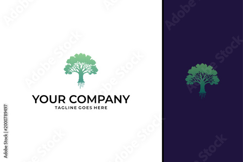 Modern Eco-Tech Tree Logo Design with Digital Vertical Lines for Sustainability and Technology Brands