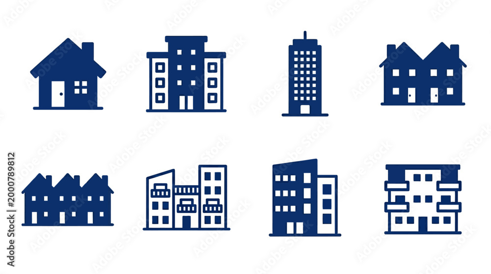 Obraz premium Collection of various building silhouettes showcasing different architectural styles and designs