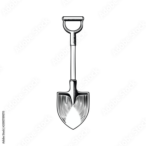 Detailed hand drawn garden spade tool illustration with gardening agriculture equipment illustration isolated landscaping industry construction traditional implement cultivation handtool