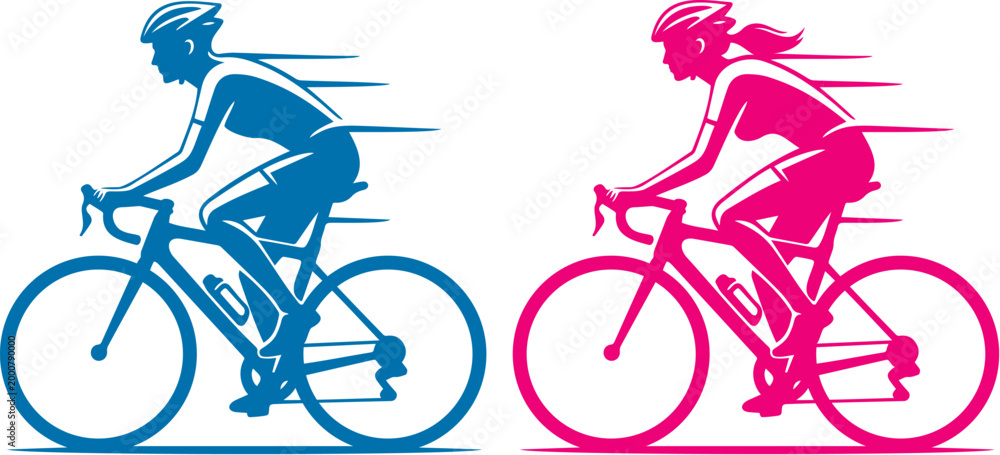 Fototapeta premium Man and Woman Riding Bicycle for Cycling Lifestyle and Urban Transport Concept.