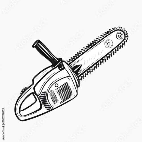 Portable chainsaw forestry tool linear vector illustration with chainsaw forestry woodcutting equipment construction industrial maintenance illustration engraving mechanical hardware
