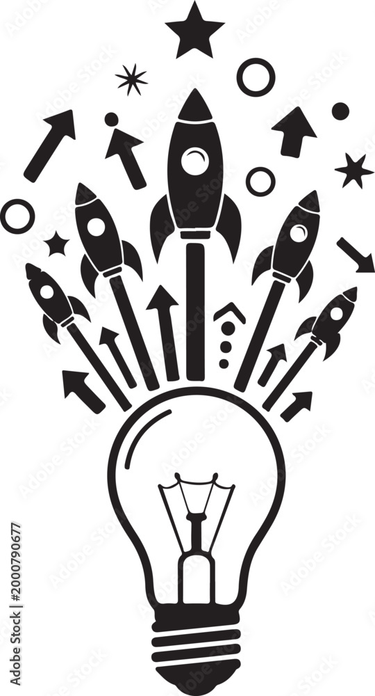 Fototapeta premium Startup Idea Silhouette Vector for Innovation Concept Isolated on White Background