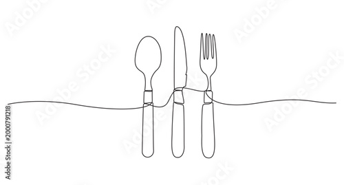 Minimal knife and fork line art drawing